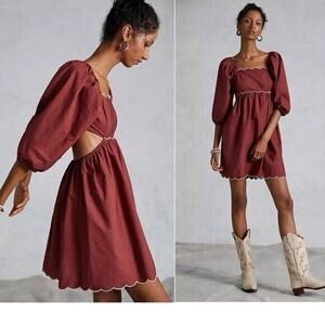 Anthropologie Scalloped Mini Dress Forever That Girl Womens XS Tie Back NWT